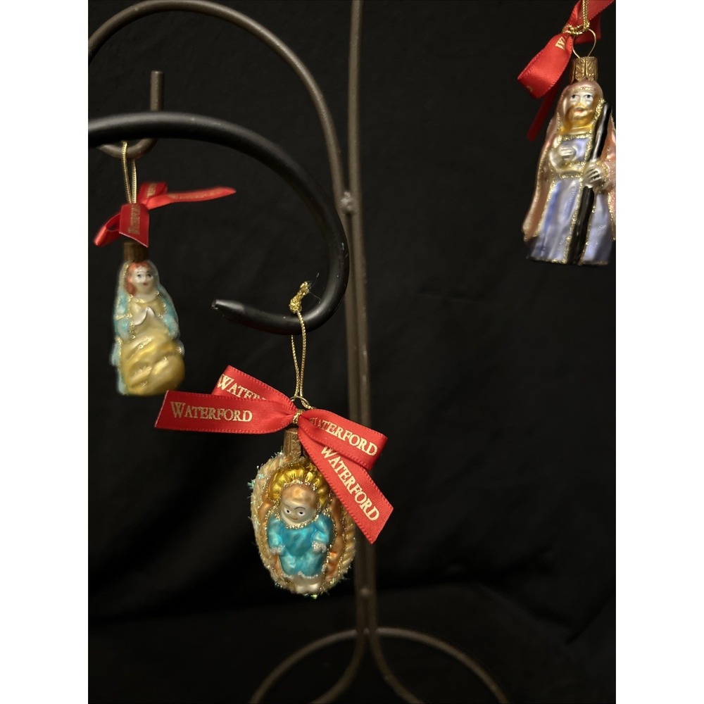 Waterford Crystal Blown Glass Figural Nativity Baby Jesus Mary Joseph  Ornaments